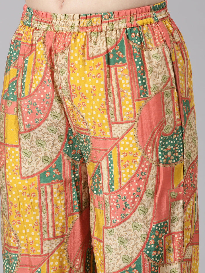 Neerus Mustard Solid Straight Kurta and Palazzos