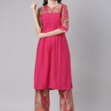 Neerus Pink Solid Straight Kurta and Palazzos