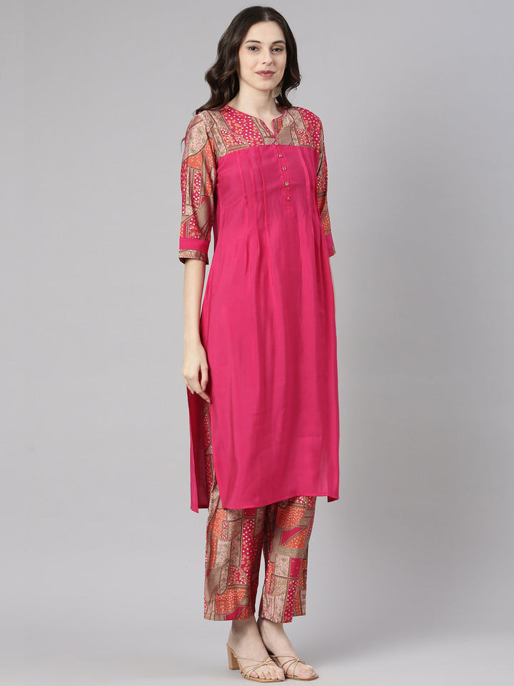Neerus Pink Solid Straight Kurta and Palazzos