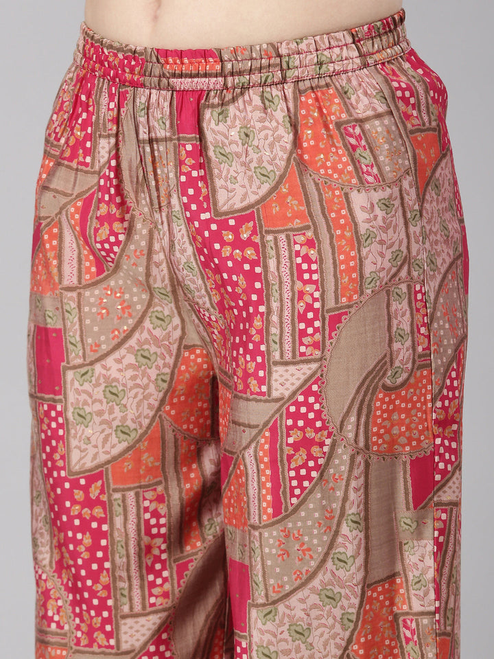 Neerus Pink Solid Straight Kurta and Palazzos