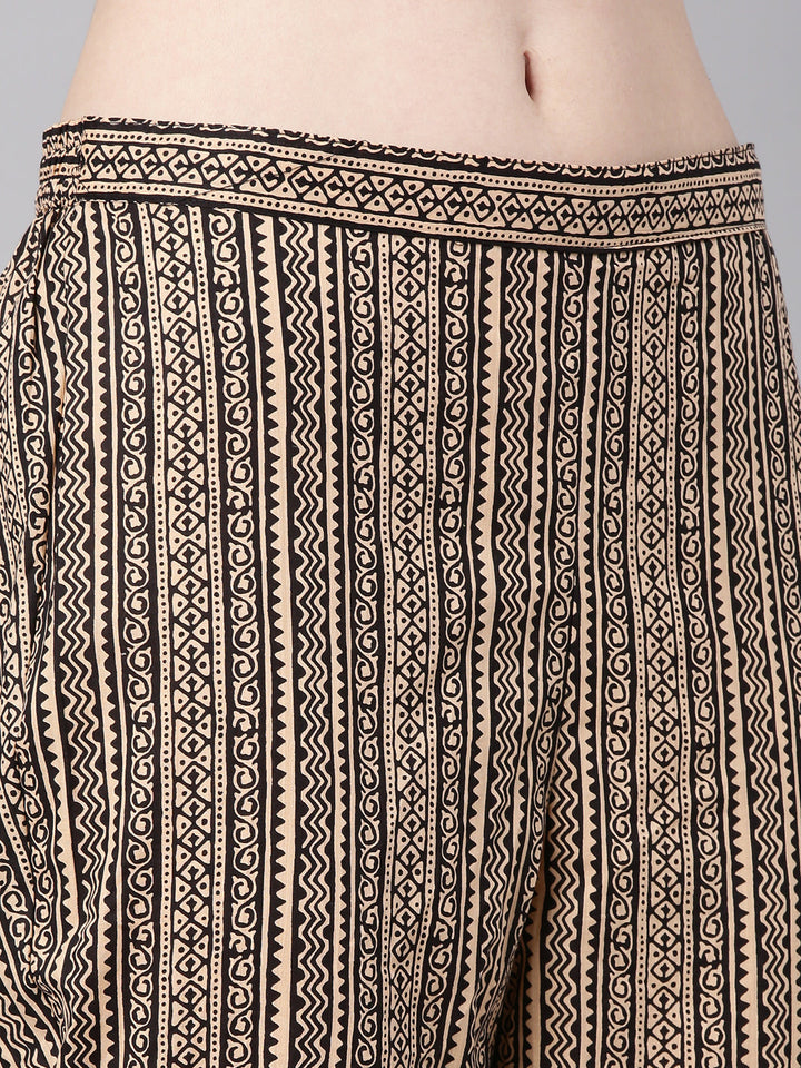 Neerus Black Printed Straight Kurta and Trousers With Dupatta