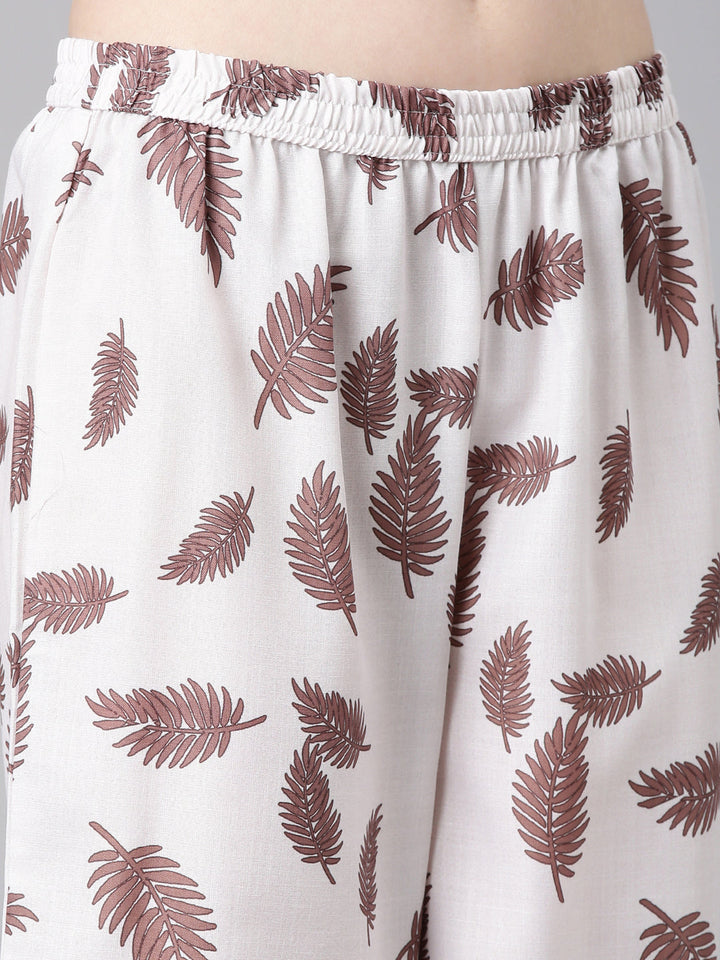 Neerus Brown Printed Straight Kurta and Trousers With Dupatta