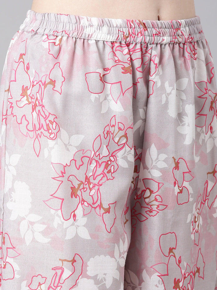 Neerus L gray Printed Straight Kurta and Trousers With Dupatta