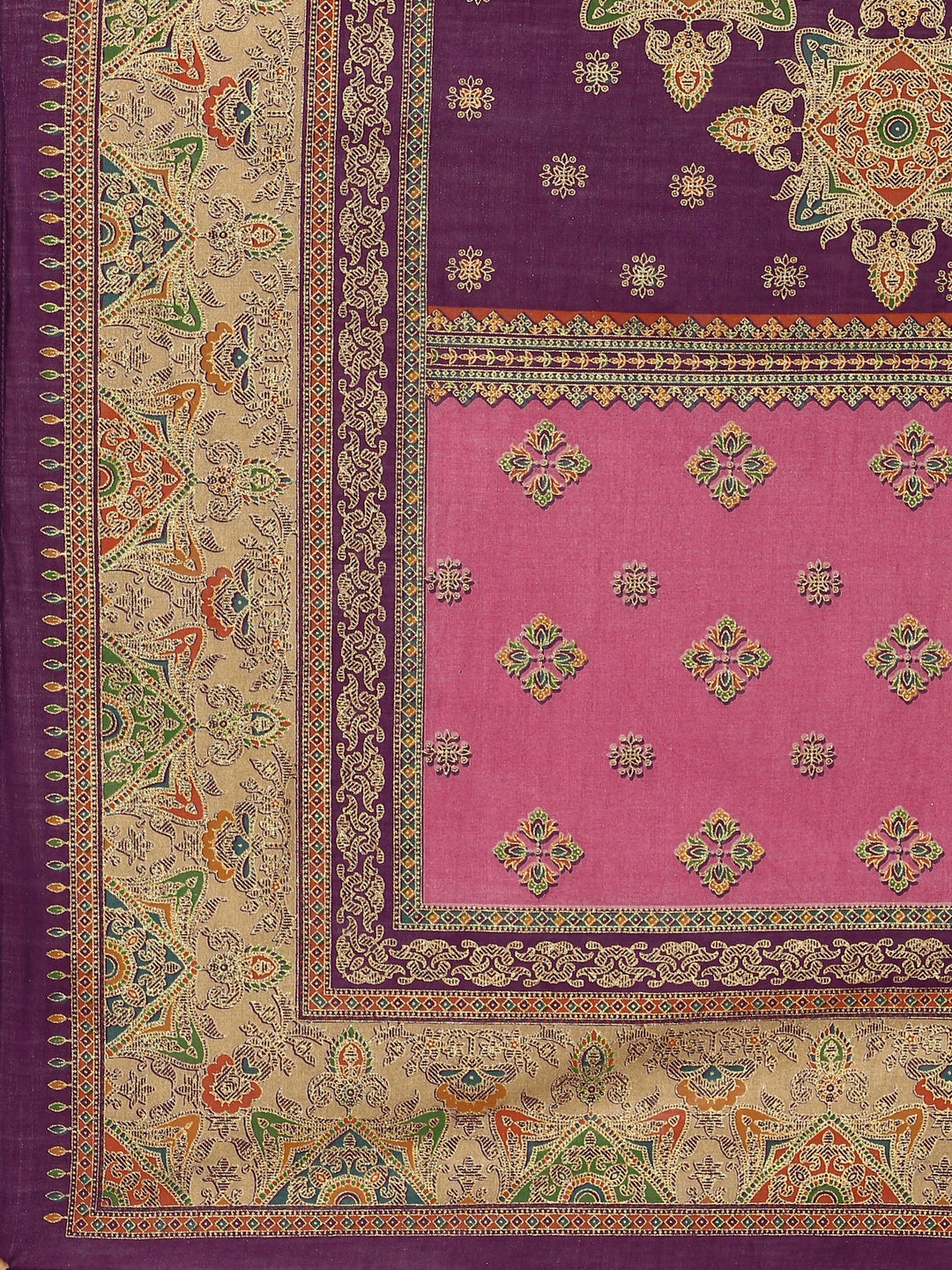 Neerus Purple muslin printed suit set with Banarasi dupatta - detail view 4