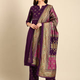 Purple Muslin suit with banarasi dupatta