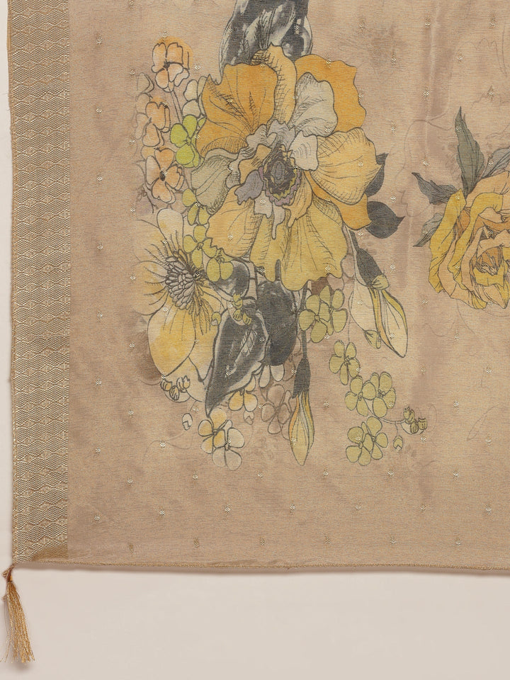 Neerus Beige modal silk straight suit set - detail view 5