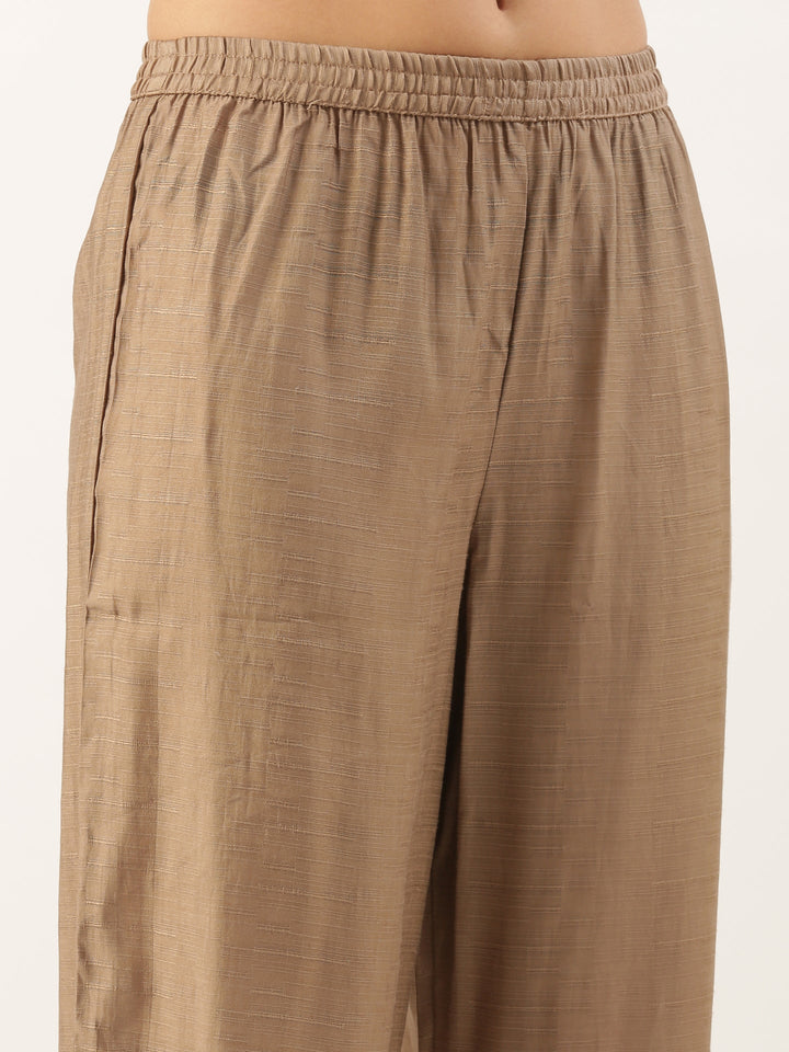 Neerus Beige modal silk straight suit set - detail view 4