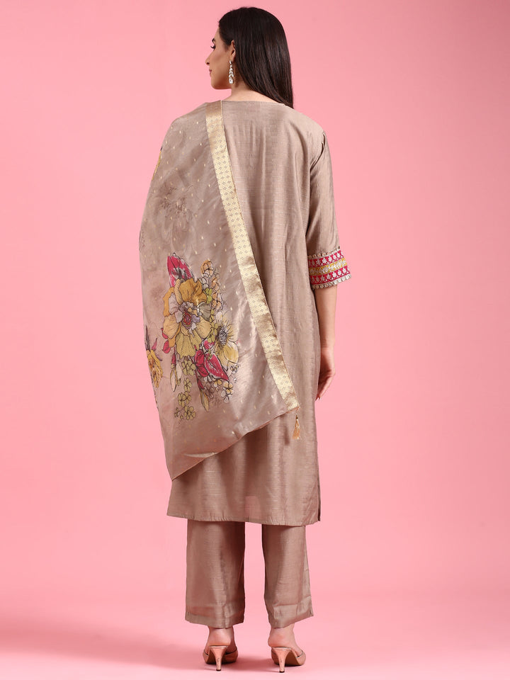 Beige Modal Silk Three Piece Suit Set