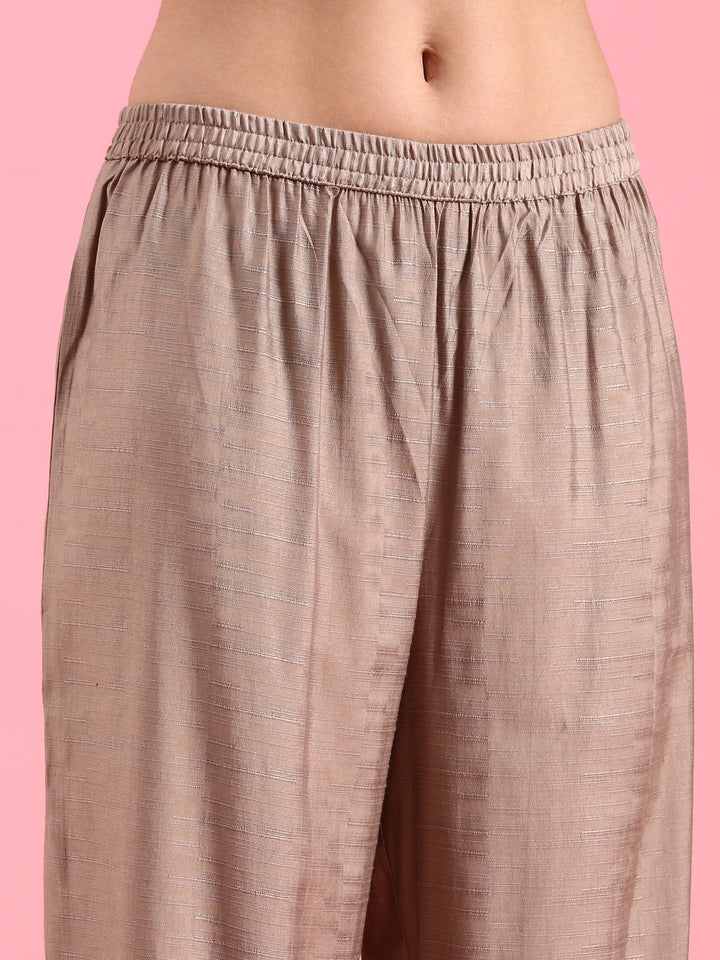 Beige Modal Silk Three Piece Suit Set