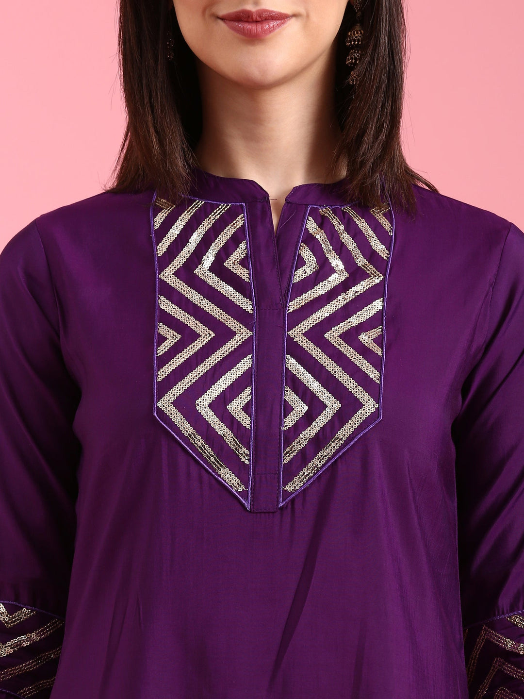 Neerus Purple silk kurta set - detail view 1