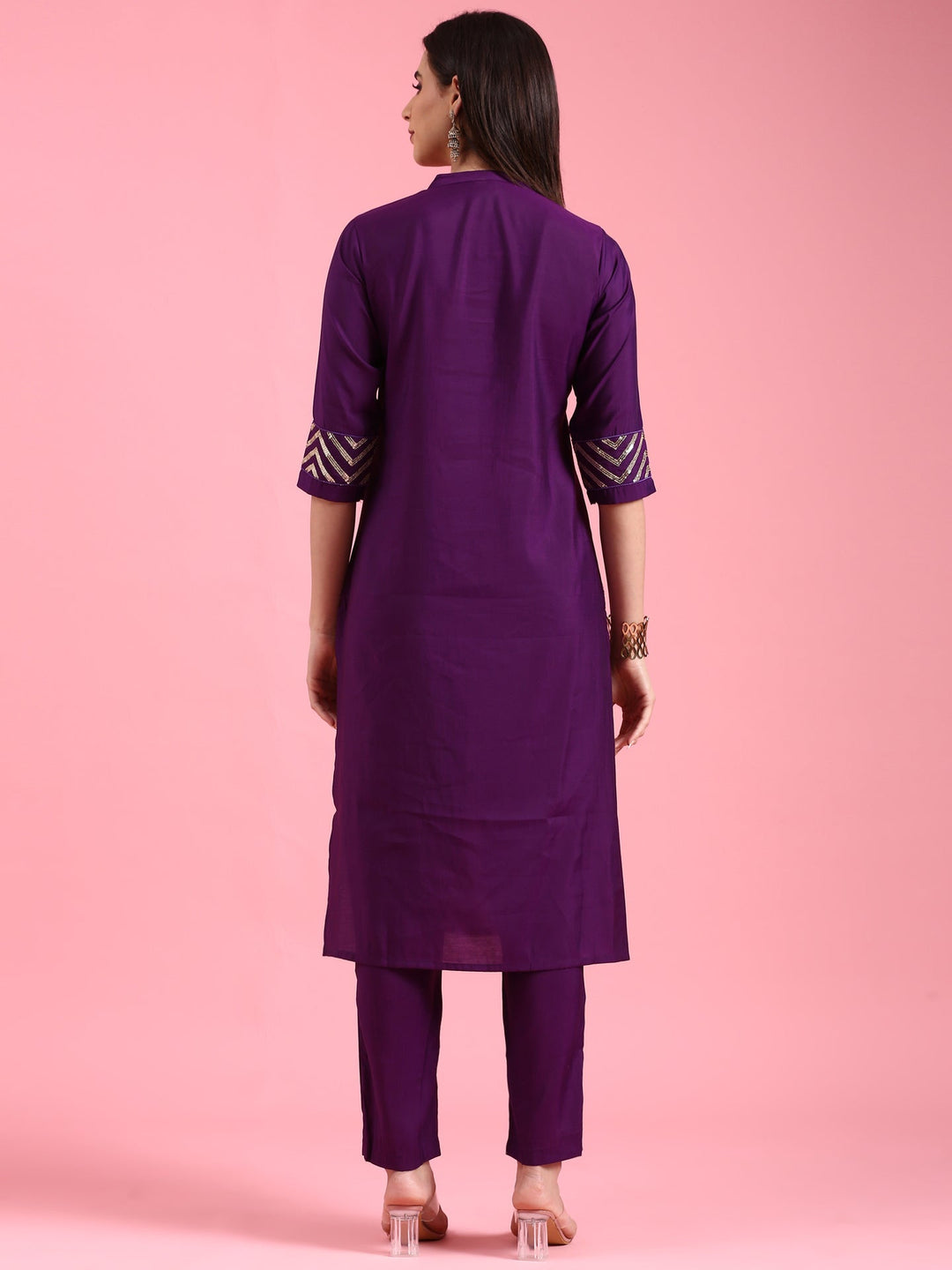 Neerus Purple silk kurta set - side view