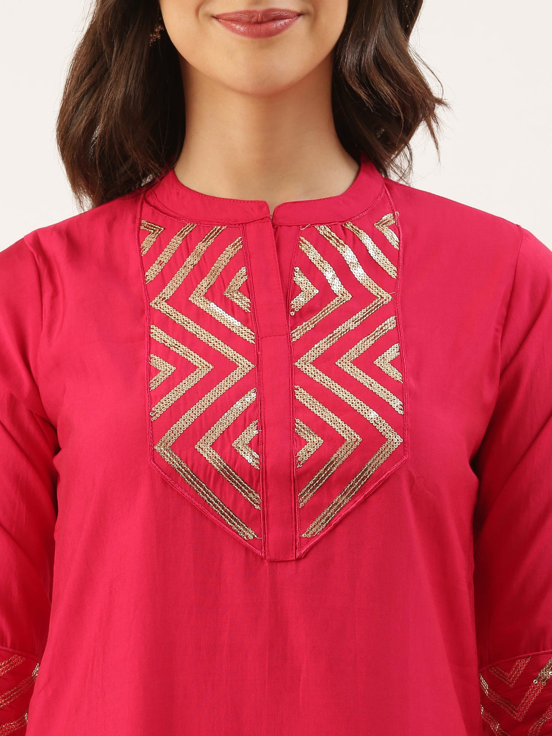 Neerus Pink silk kurta set - detail view 1