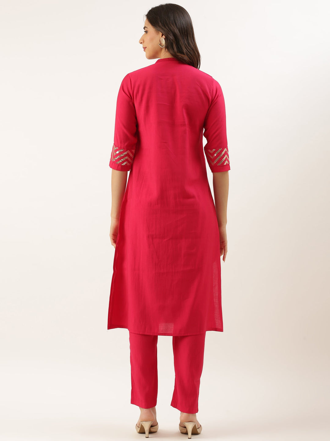Neerus Pink silk kurta set - side view