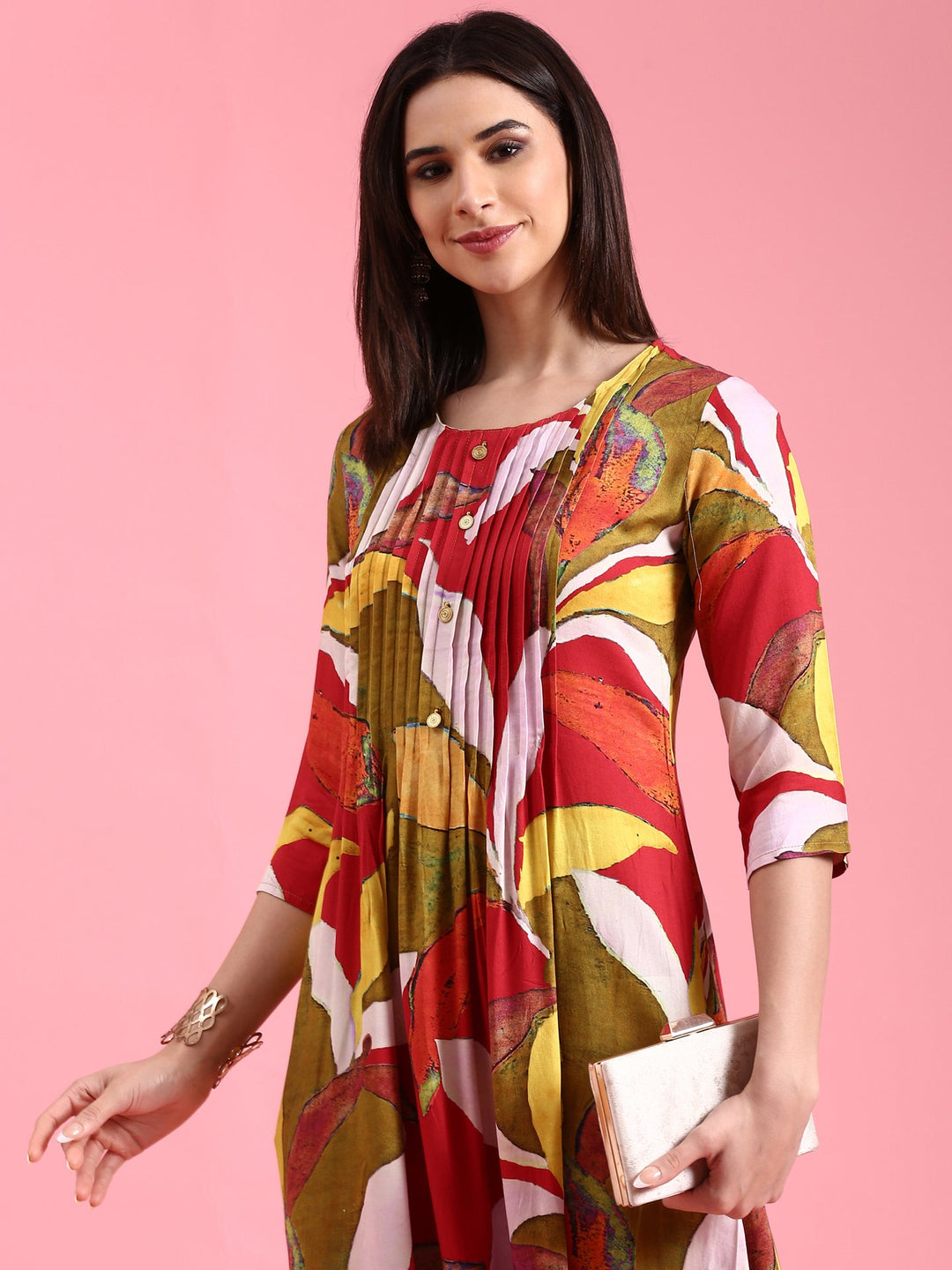 Neerus Orange rayon solid kurta set - detail view 2