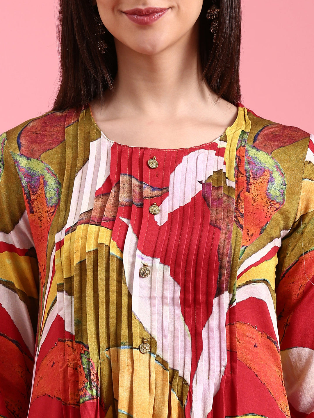 Neerus Orange rayon solid kurta set - detail view 1