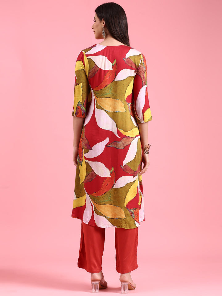 Neerus Orange rayon solid kurta set - side view