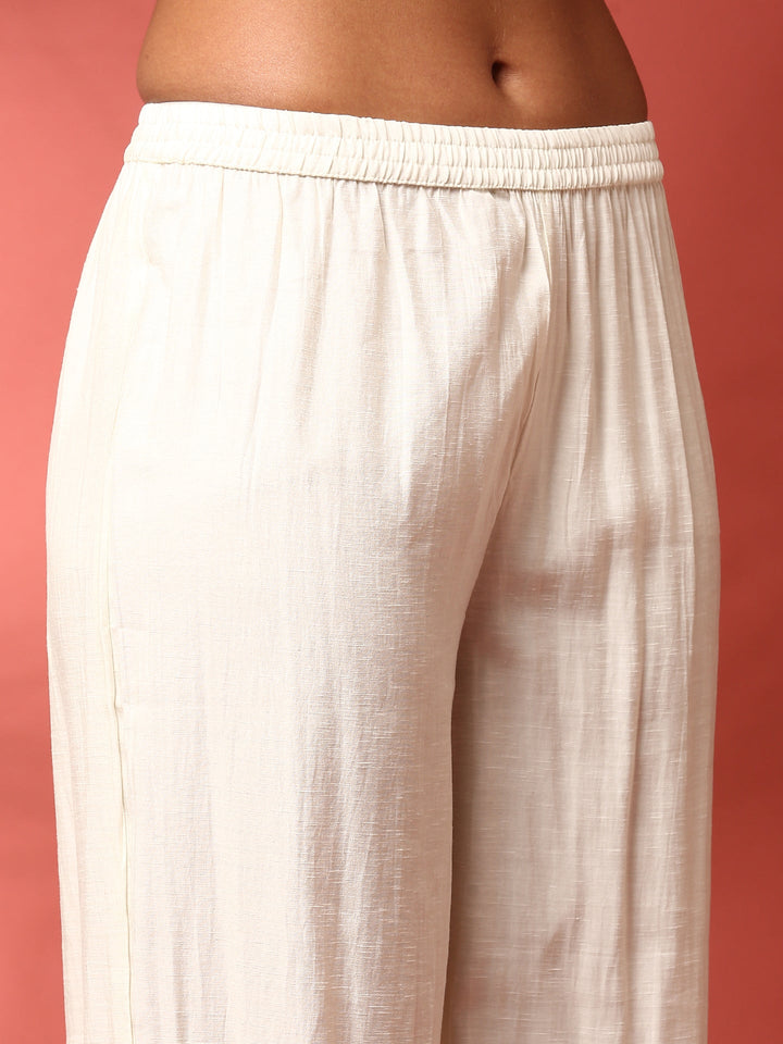 Neerus Beige linen thread embroidered suit set - detail view 3