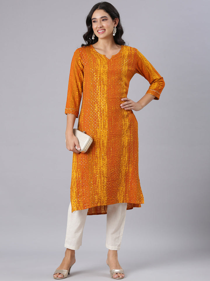 Neerus Gold Straight Casual Solid Kurtas
