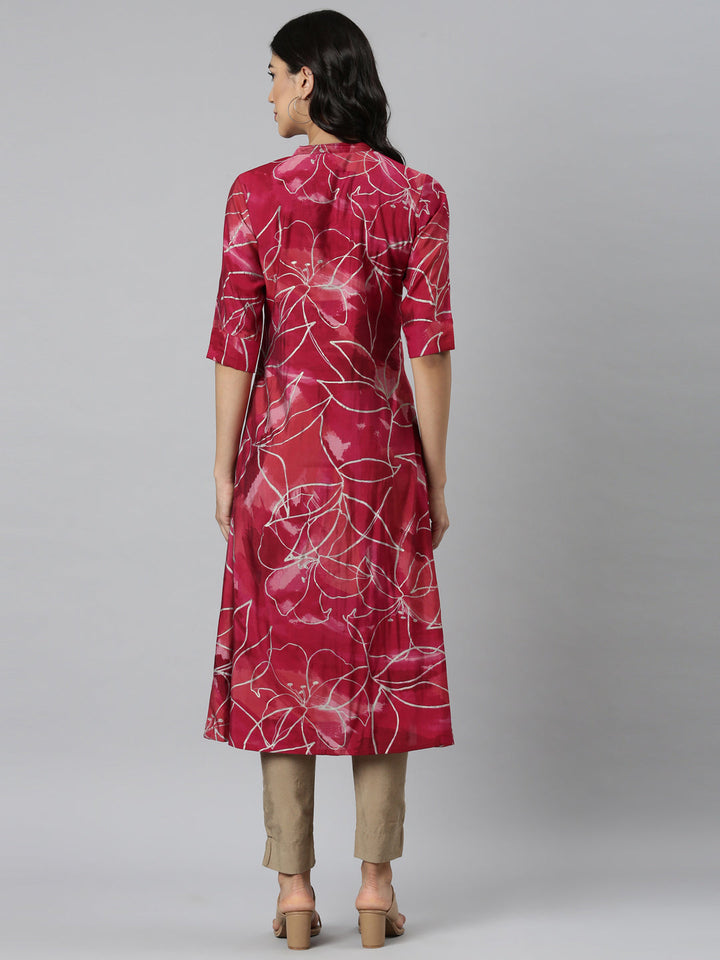 Neerus Purple Casual Floral Straight Kurtas