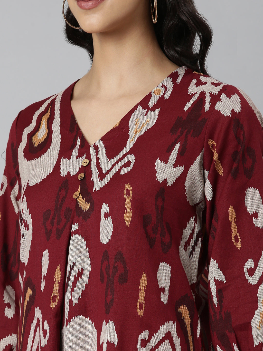 Neerus Maroon printed quirky straight kurti - detail view 2