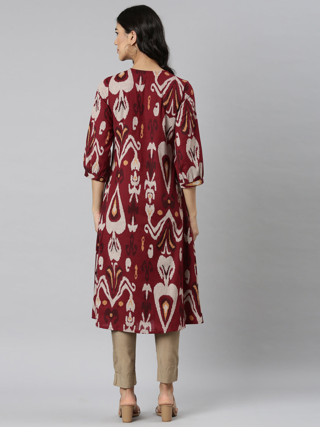 Neerus Maroon printed quirky straight kurti - detail view 1