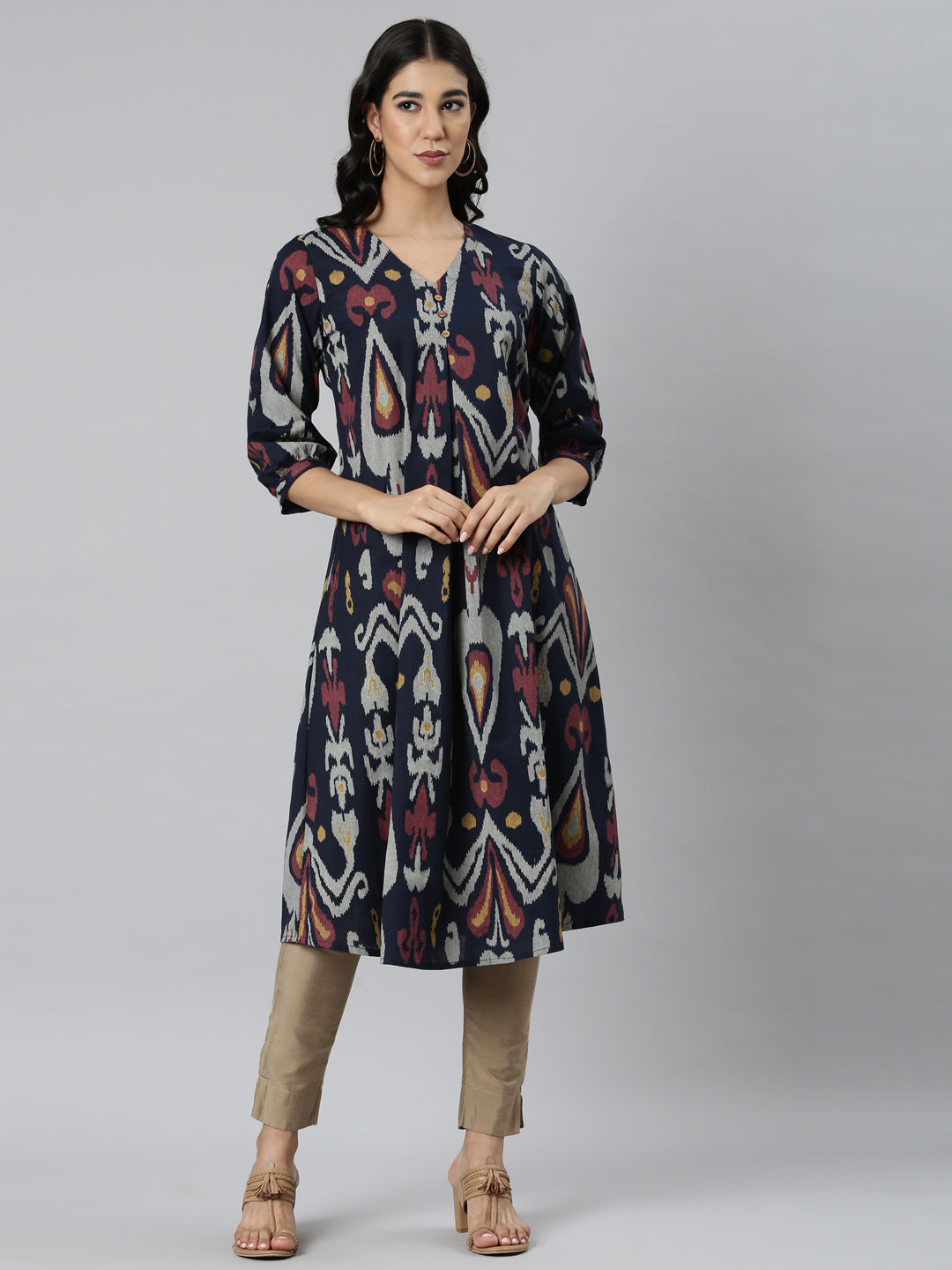 Neerus Blue printed quirky straight kurti - front view