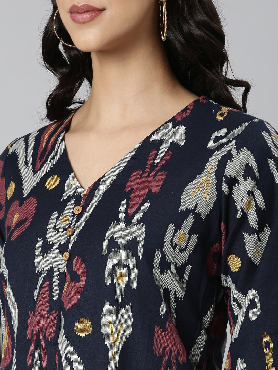 Neerus Blue printed quirky straight kurti - detail view 2