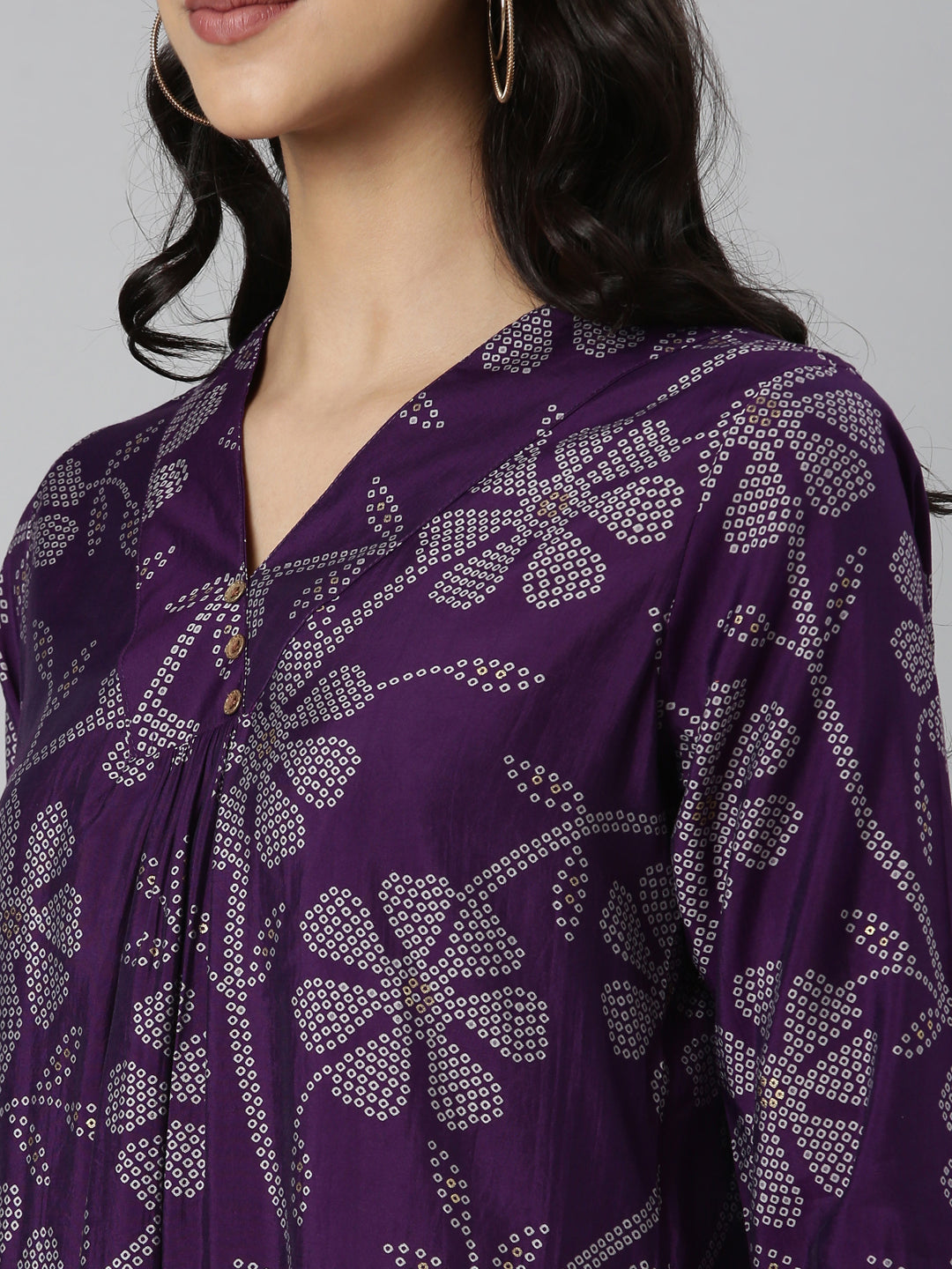 Neerus Purple modal bandhani printed kurti - detail view 2