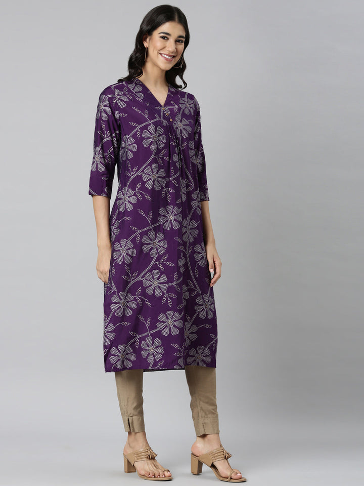 Neerus Purple modal bandhani printed kurti - side view