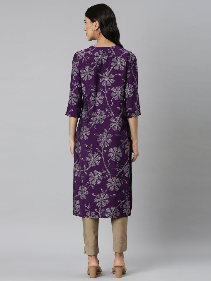 Neerus Purple modal bandhani printed kurti - detail view 1
