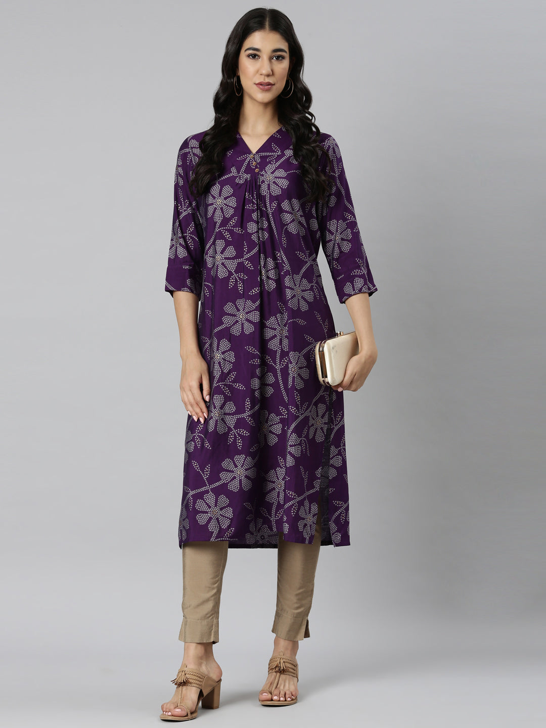 Neerus Purple modal bandhani printed kurti - detail view 3
