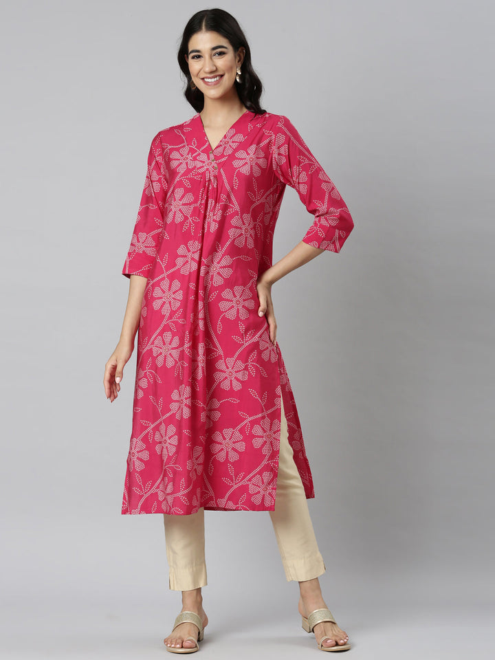 Neerus Red Casual Bandhani Straight Kurtas