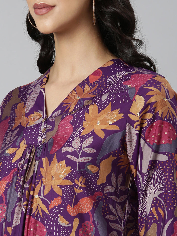 Neerus Purple Casual Quirky Straight Kurtas