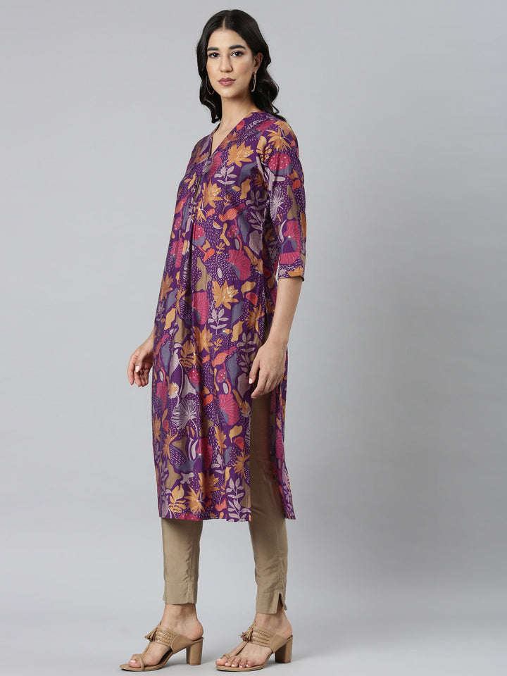 Neerus Purple Casual Quirky Straight Kurtas