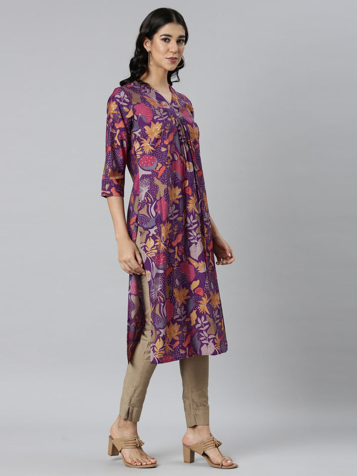 Neerus Purple Casual Quirky Straight Kurtas