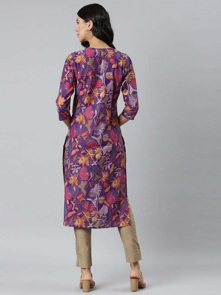 Neerus Purple Casual Quirky Straight Kurtas