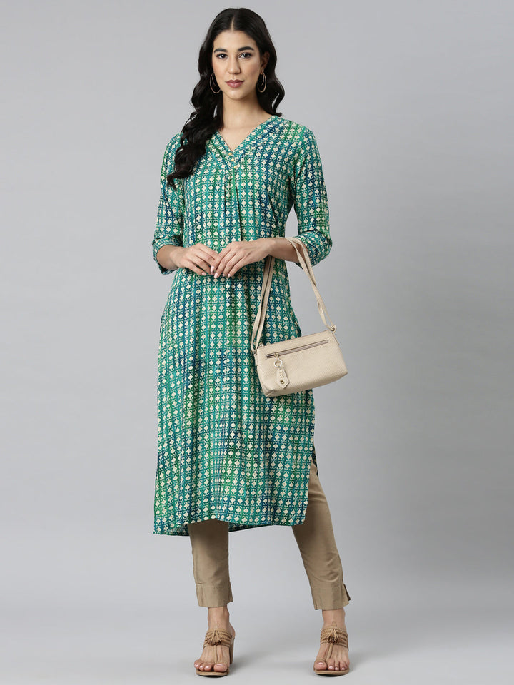 Neerus Green Casual Ethnic Motifs Straight Kurtas