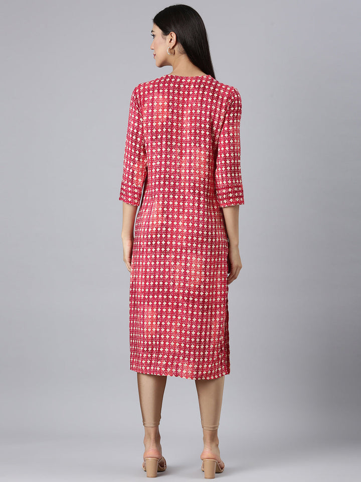 Neerus Red Casual Solid Straight Kurtas