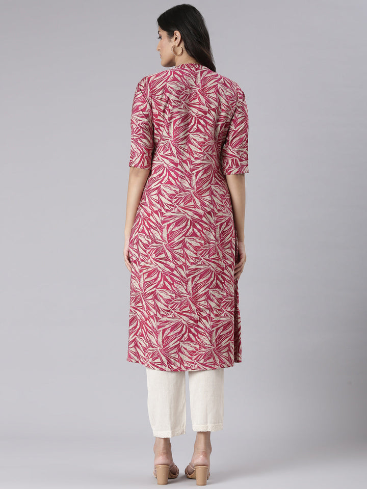 Neerus Mauve Casual Floral Straight Kurtas