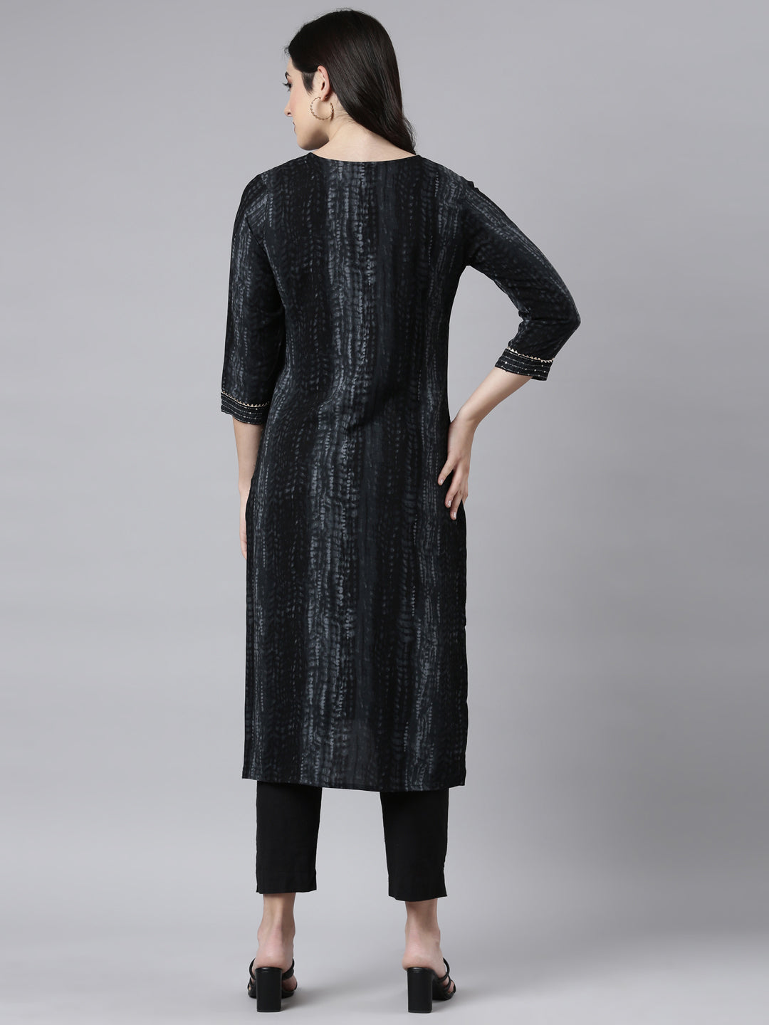 Neerus Grey embellished straight kurti - side view