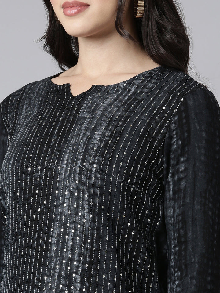 Neerus Grey embellished straight kurti - detail view 1