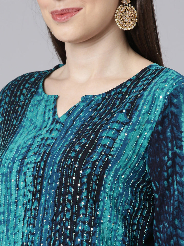 Neerus Green Casual Striped Straight Kurtas