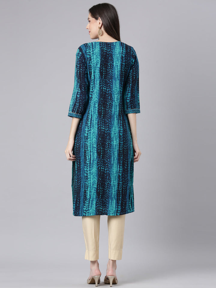 Neerus Green Casual Striped Straight Kurtas