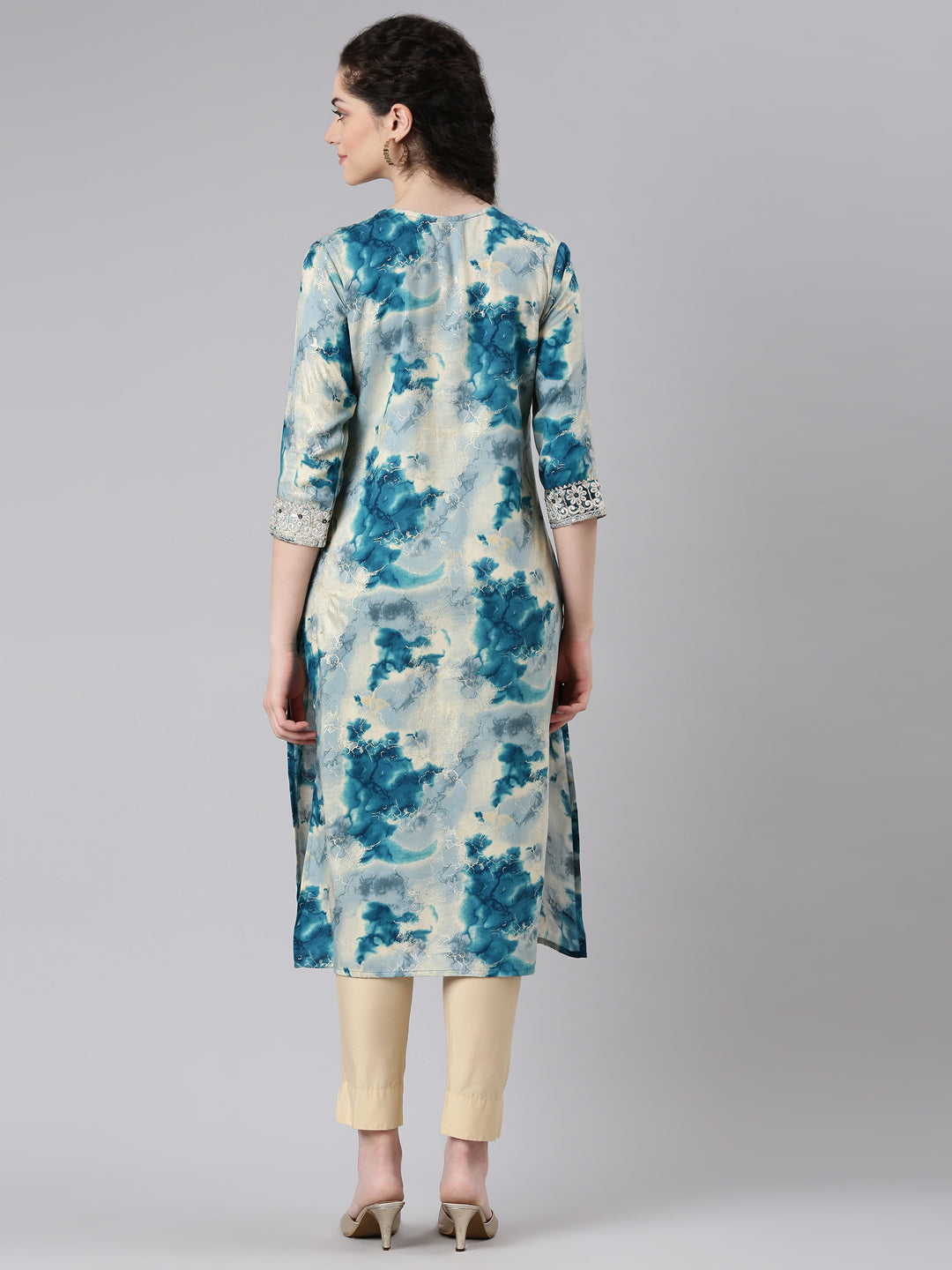 Neerus Blue rayon straight kurti - side view