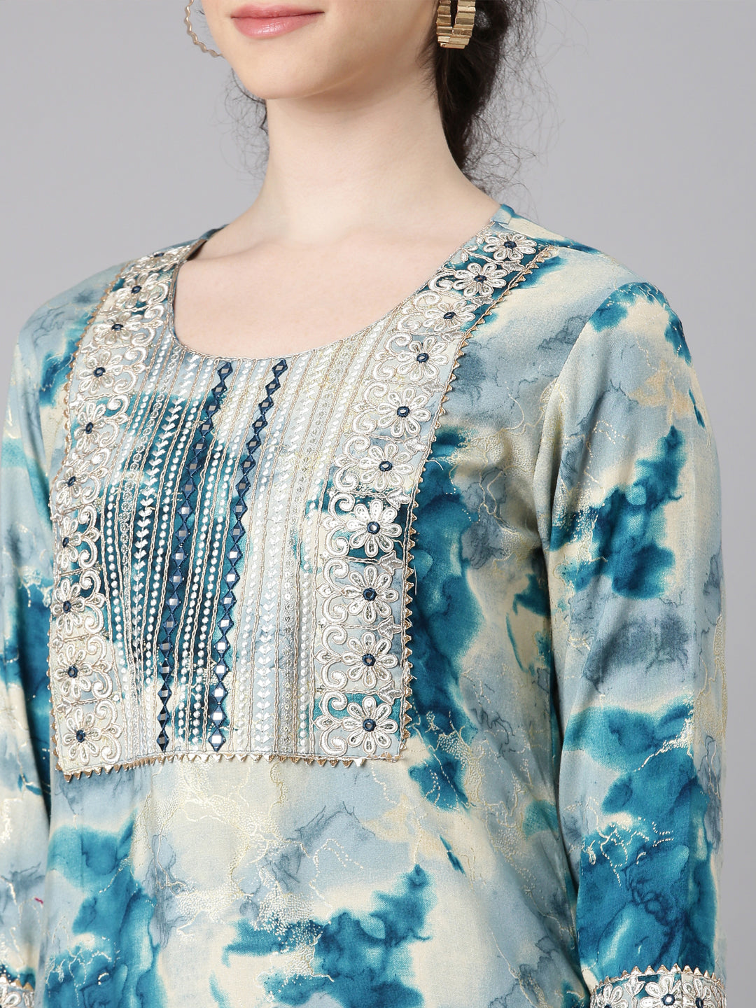 Neerus Blue rayon straight kurti - detail view 1