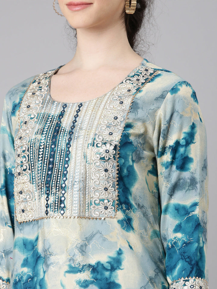 Neerus Blue rayon straight kurti - detail view 1