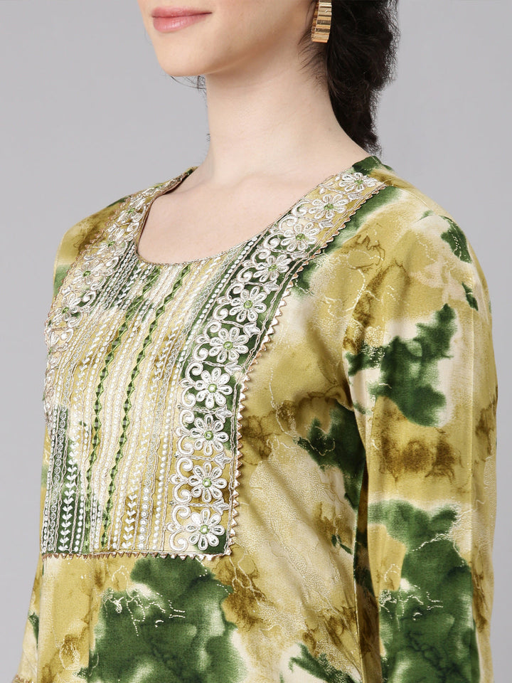 Neerus Green rayon straight kurti - detail view 1
