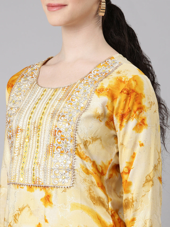 Neerus Yellow rayon straight kurti - detail view 1