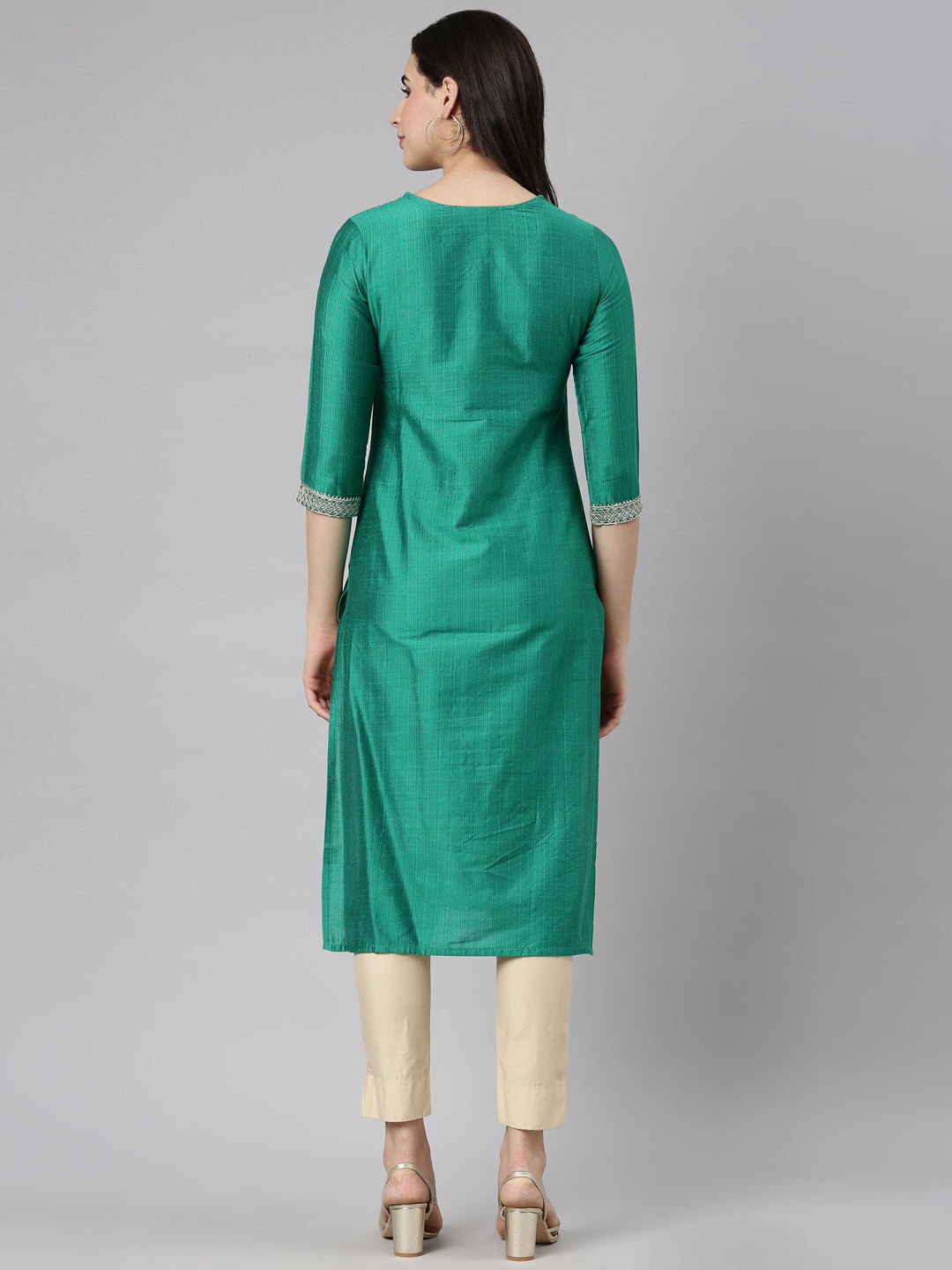 Neerus Green solid straight kurti by Neerus - side view