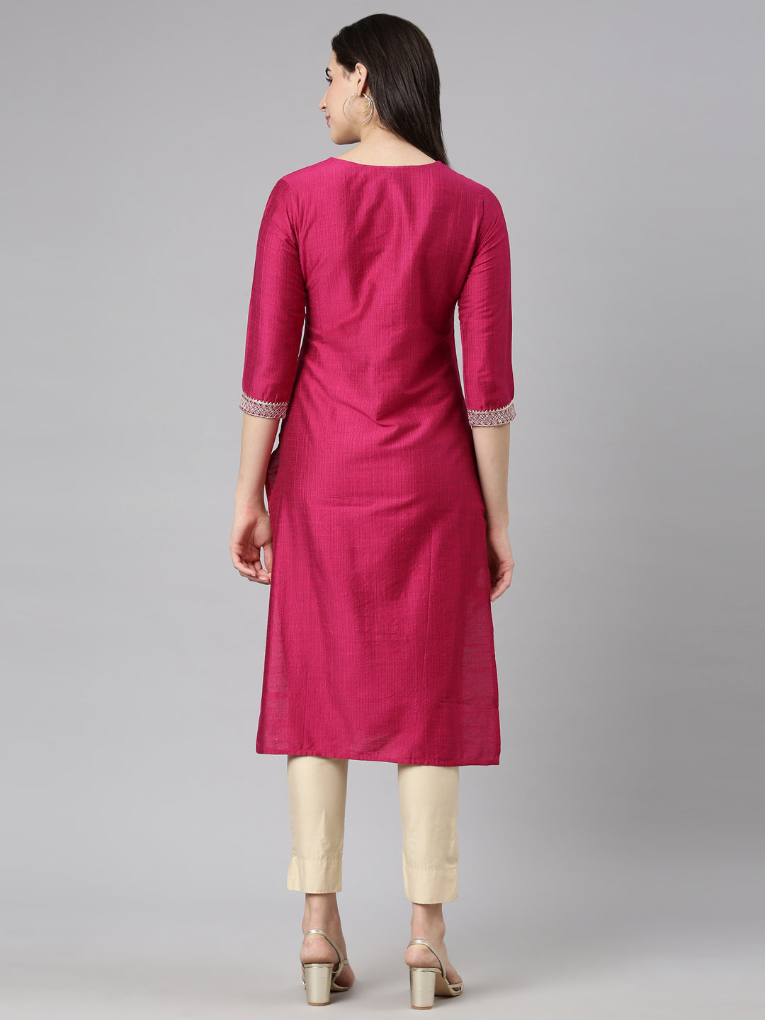Neerus Pink solid straight kurti - side view